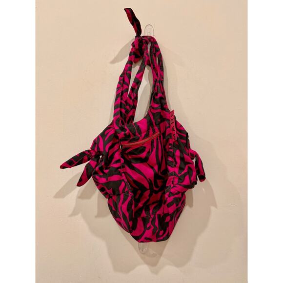 Marc Jacobs Nylon Animal Print Hobo Bow Tote Bag Black Pink Large - Picture 1 of 7